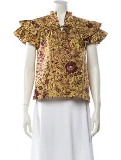 Pre-owned Ulla Johnson Floral Print V-neck Crop Top In Multi