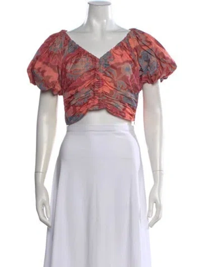 Pre-owned Ulla Johnson Floral Print V-neck Crop Top In Neutral