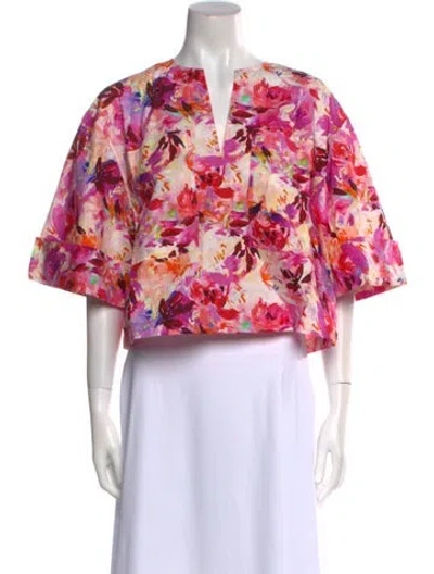 Pre-owned Ulla Johnson Floral Print V-neck Crop Top In Pink
