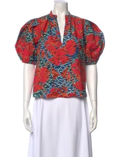 Pre-owned Ulla Johnson Floral Print V-neck Crop Top In Red