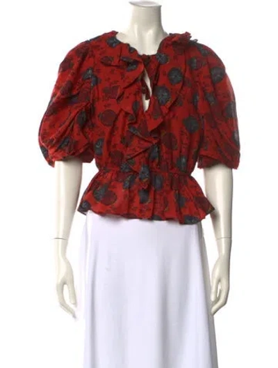 Pre-owned Ulla Johnson Floral Print V-neck Crop Top In Red