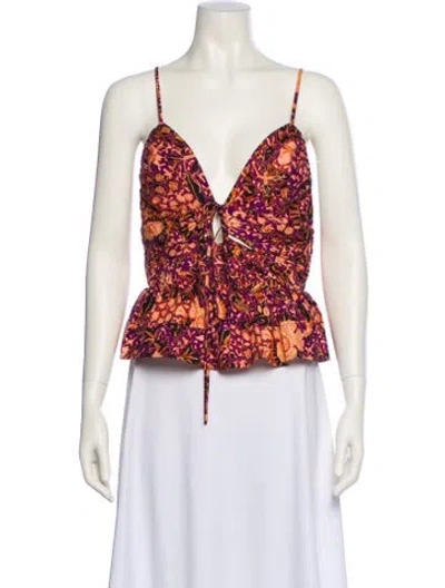 Pre-owned Ulla Johnson Floral Print V-neck Crop Top W/ Tags In Multi