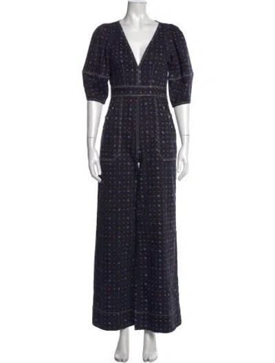 Pre-owned Ulla Johnson Floral Print V-neck Jumpsuit In Black