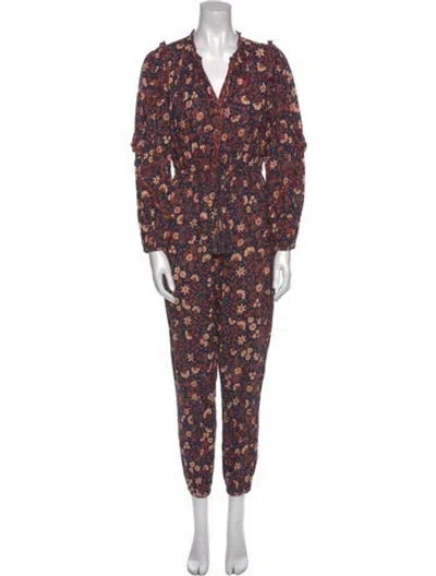 Pre-owned Ulla Johnson Floral Print V-neck Jumpsuit In Blue
