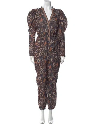 Pre-owned Ulla Johnson Floral Print V-neck Jumpsuit In Blue