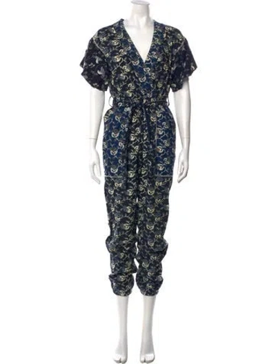 Pre-owned Ulla Johnson Floral Print V-neck Jumpsuit In Blue