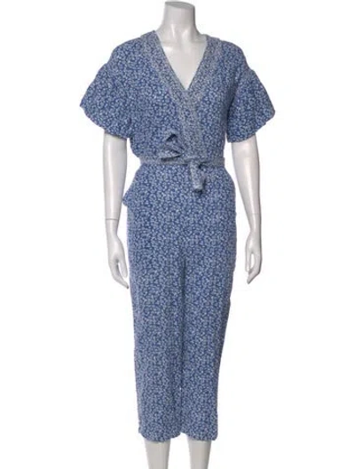 Pre-owned Ulla Johnson Floral Print V-neck Jumpsuit In Blue