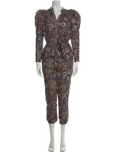 Pre-owned Ulla Johnson Floral Print V-neck Jumpsuit In Blue