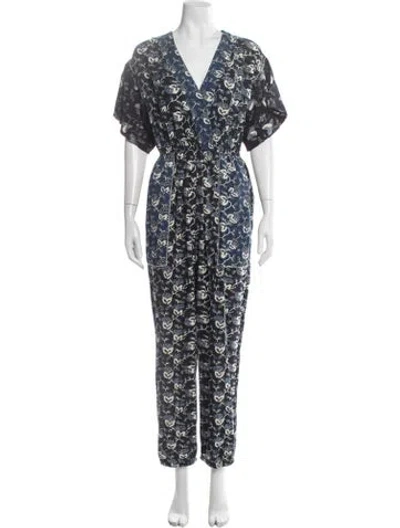 Pre-owned Ulla Johnson Floral Print V-neck Jumpsuit In Blue