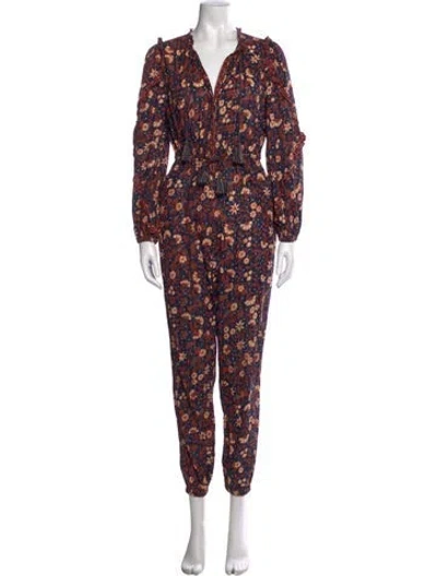 Pre-owned Ulla Johnson Floral Print V-neck Jumpsuit In Blue