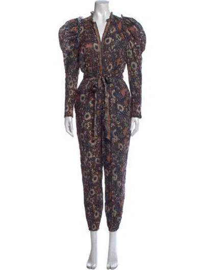 Pre-owned Ulla Johnson Floral Print V-neck Jumpsuit In Blue