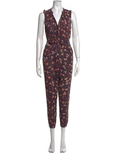Pre-owned Ulla Johnson Floral Print V-neck Jumpsuit In Blue