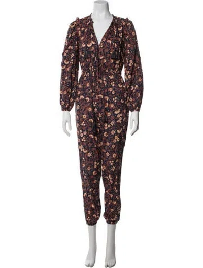 Pre-owned Ulla Johnson Floral Print V-neck Jumpsuit In Blue