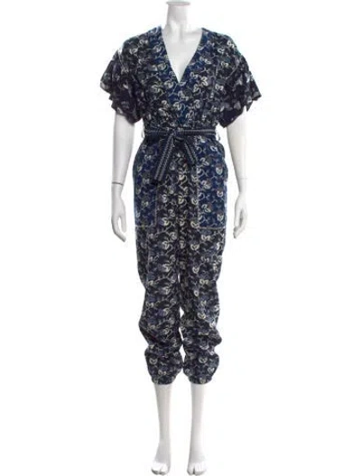 Pre-owned Ulla Johnson Floral Print V-neck Jumpsuit In Blue