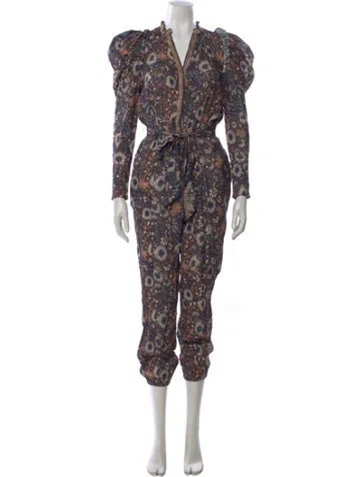 Pre-owned Ulla Johnson Floral Print V-neck Jumpsuit In Neutral