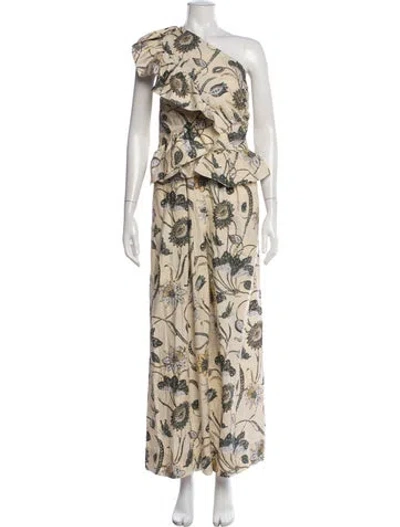 Pre-owned Ulla Johnson Floral Print V-neck Jumpsuit In Neutrals