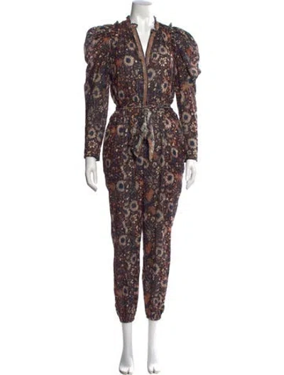 Pre-owned Ulla Johnson Floral Print V-neck Jumpsuit In Orange