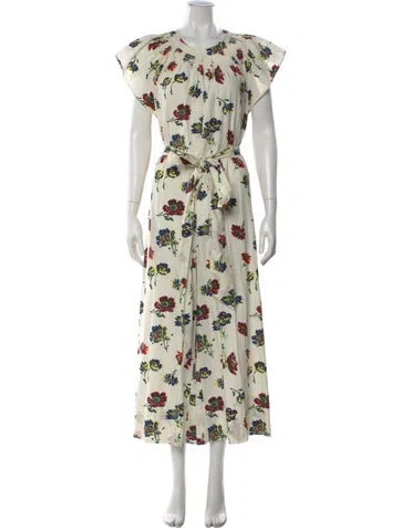 Pre-owned Ulla Johnson Floral Print V-neck Jumpsuit In White