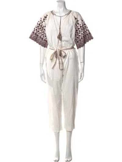 Pre-owned Ulla Johnson Floral Print V-neck Jumpsuit In White