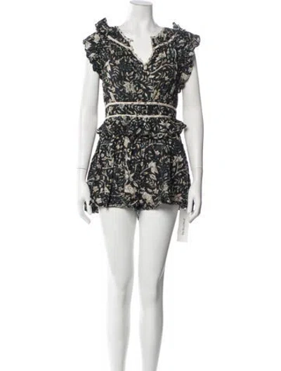 Pre-owned Ulla Johnson Floral Print V-neck Romper In Black