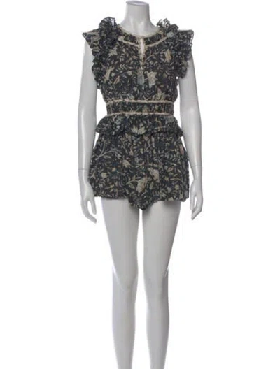 Pre-owned Ulla Johnson Floral Print V-neck Romper In Blue