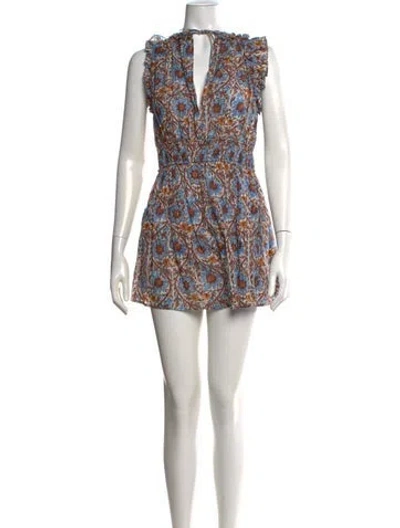 Pre-owned Ulla Johnson Floral Print V-neck Romper In Burgundy