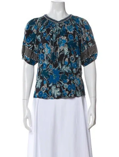 Pre-owned Ulla Johnson Floral Print V-neck Top In Blue
