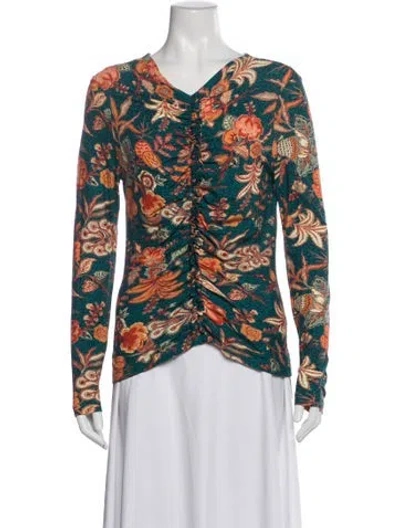 Pre-owned Ulla Johnson Floral Print V-neck Top In Blue