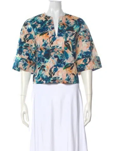 Pre-owned Ulla Johnson Floral Print V-neck Top In Blue