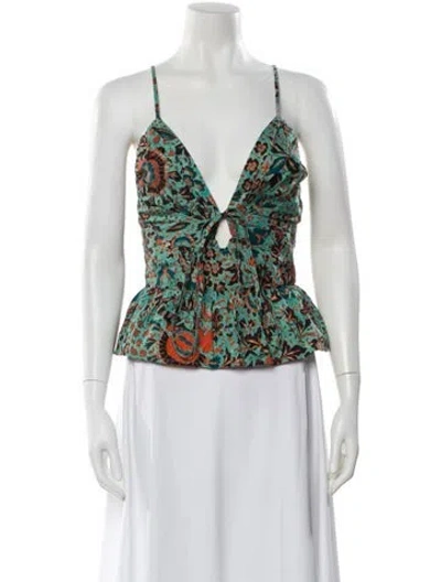 Pre-owned Ulla Johnson Floral Print V-neck Top In Green