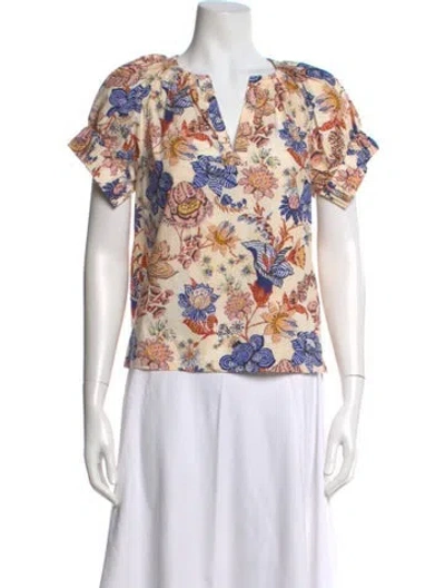 Pre-owned Ulla Johnson Floral Print V-neck Top In Multi