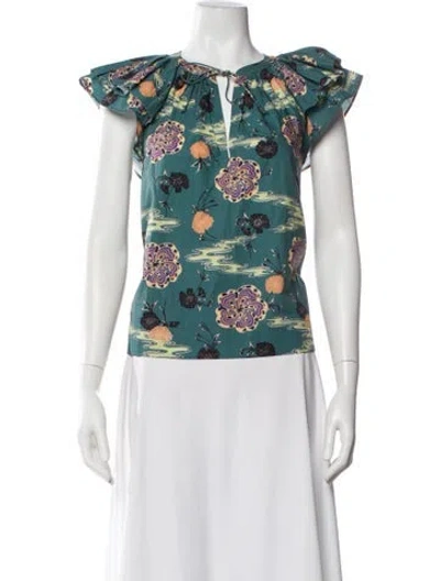 Pre-owned Ulla Johnson Floral Print V-neck Top In Multi