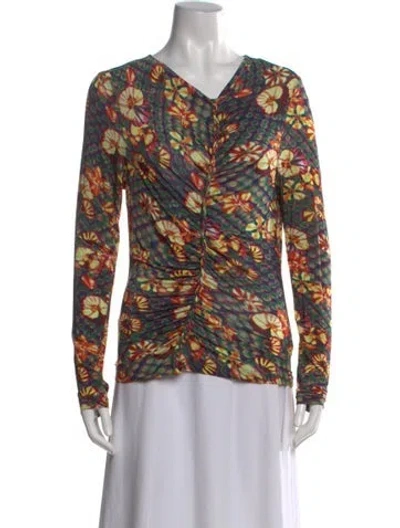 Pre-owned Ulla Johnson Floral Print V-neck Top In Multi