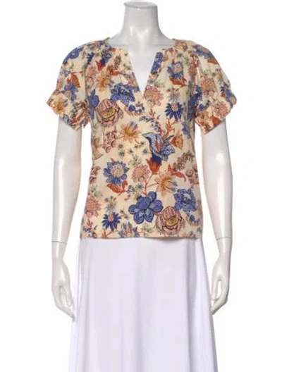 Pre-owned Ulla Johnson Floral Print V-neck Top In Neutral