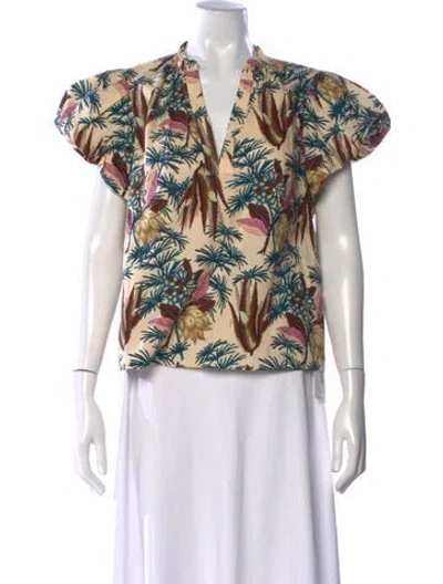 Pre-owned Ulla Johnson Floral Print V-neck Top In Neutral