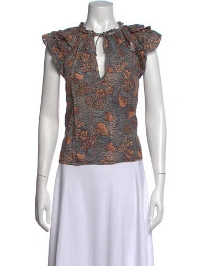 Pre-owned Ulla Johnson Floral Print V-neck Top In Neutral