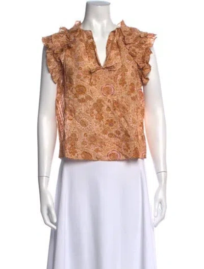 Pre-owned Ulla Johnson Floral Print V-neck Top In Neutral