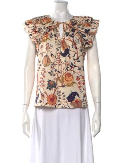 Pre-owned Ulla Johnson Floral Print V-neck Top In Neutral