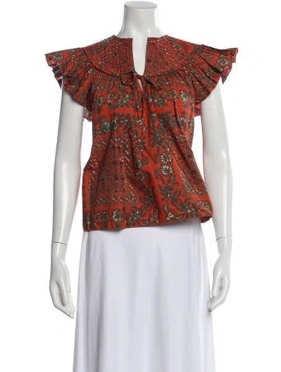 Pre-owned Ulla Johnson Floral Print V-neck Top In Orange