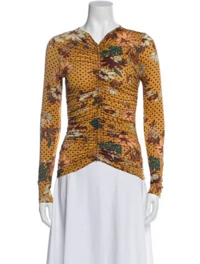 Pre-owned Ulla Johnson Floral Print V-neck Top In Orange