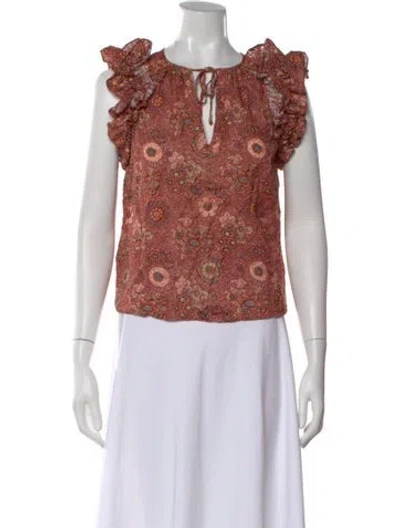 Pre-owned Ulla Johnson Floral Print V-neck Top In Orange