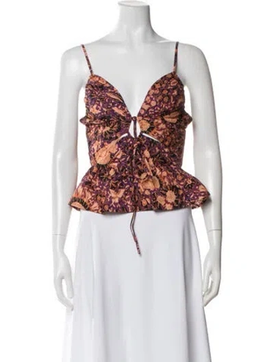 Pre-owned Ulla Johnson Floral Print V-neck Top In Purple