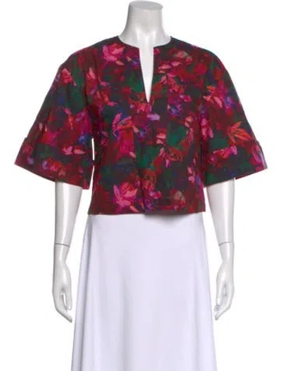 Pre-owned Ulla Johnson Floral Print V-neck Top In Red