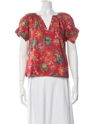 Pre-owned Ulla Johnson Floral Print V-neck Top In Red