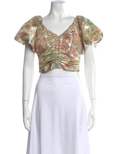 Pre-owned Ulla Johnson Floral Print V-neck Top W/ Tags