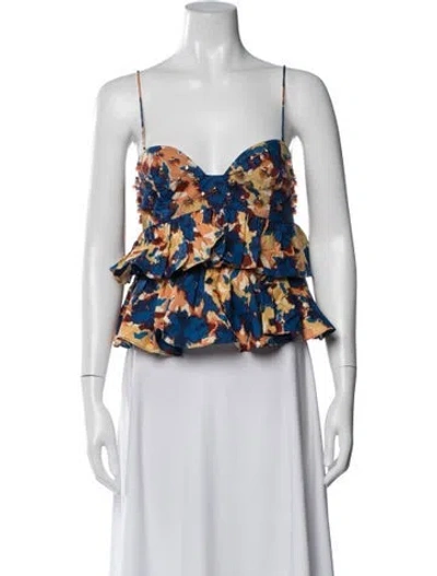 Pre-owned Ulla Johnson Floral Print V-neck Top W/ Tags In Blue