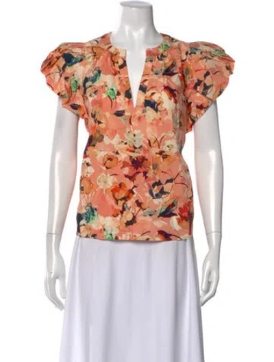 Pre-owned Ulla Johnson Floral Print V-neck Top W/ Tags In Orange