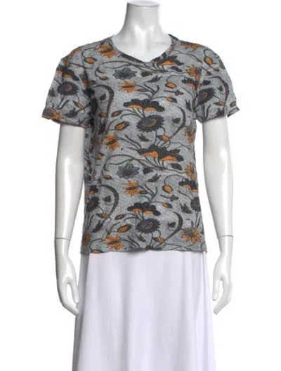 Pre-owned Ulla Johnson Floral Print V-neck T-shirt In Grey