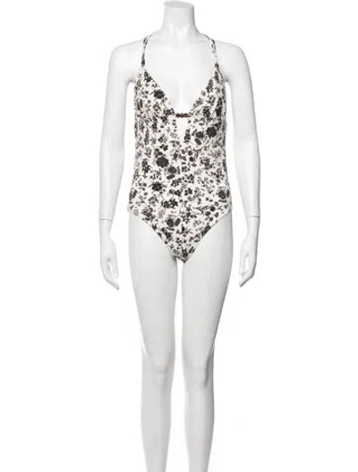 Pre-owned Ulla Johnson Floral Print Whipstitch Trim One-piece W/ Tags In Brown