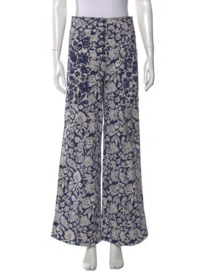 Pre-owned Ulla Johnson Floral Print Wide Leg Pants In Blue